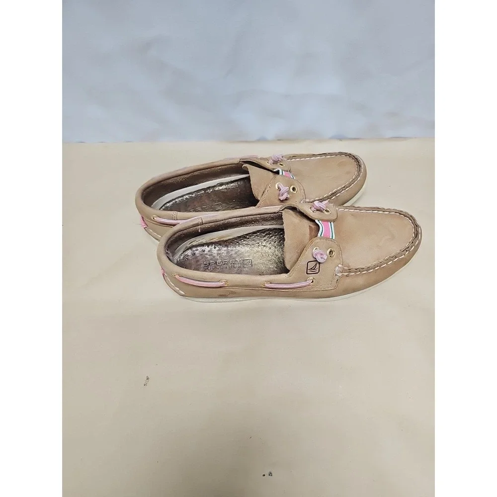Sperry Topsiders Brown with Pink and‎ Green Stripe sz 8